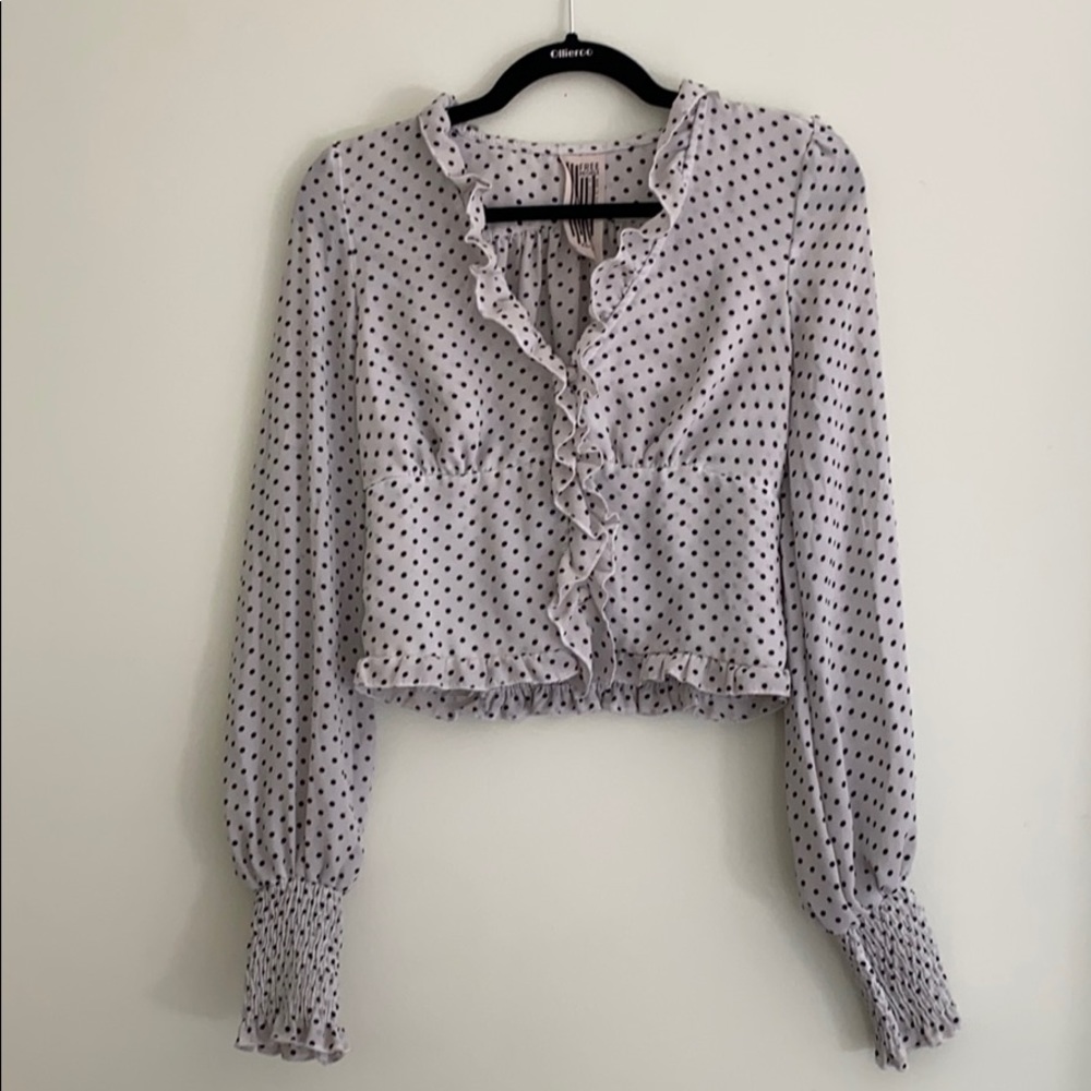 Free people XS black and white polka dot blouse